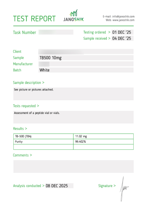TB-500 10mg Certificate of Analysis